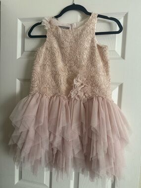 Sammi New York Flower Girl Dress Size 8–9 Blush Pink Lace Sequin Tulle Party